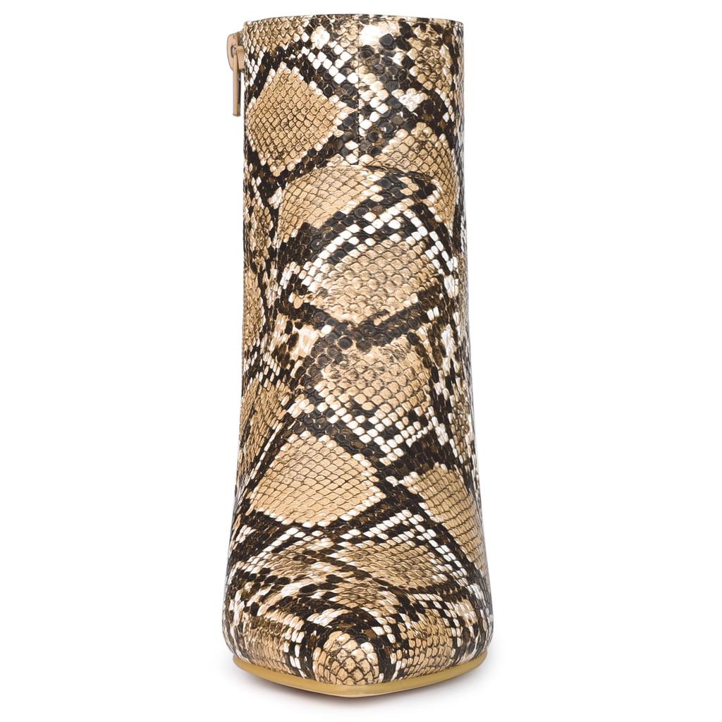 Женские коричневые ботильоны Allegra K с принтом под змею и пайетками, на массивном каблуке и с острым носком, размер 26,0 см