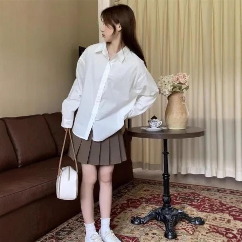 White Long-sleeved Shirt Girl Spring and Autumn College Style ID Photo Simple Shirt Design Small Top