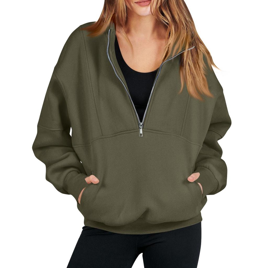 Женская модная однотонная повседневная толстовка с длинными рукавами и карманом на молнии