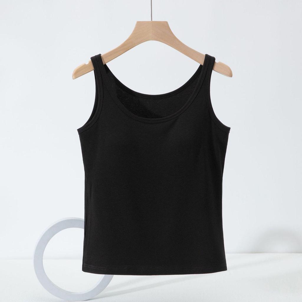 Women's Slim-Fit Camisole with Built-in Bra, Sleeveless, Anti-Exposure, Versatile for Inner or Outerwear, Perfect for Spring/Autumn