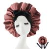 Silk Satin Sleep Cap with Ribbon Bow for Women - Elastic Wide Brim Bath Headscarf Hat for Hair Care