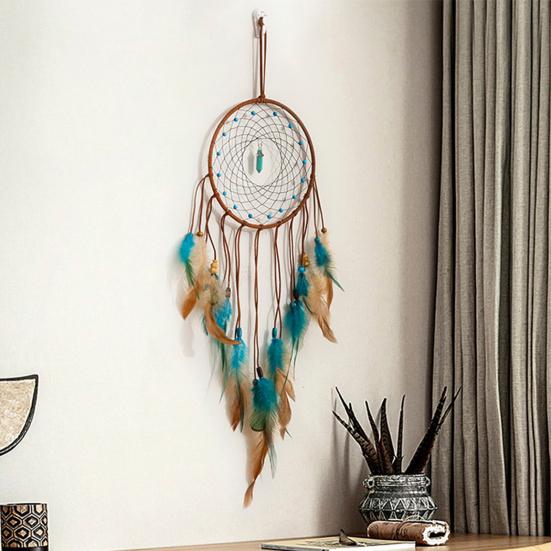 Ловец снов с перьями Настенный ловец снов со звездой, солнцем и луной со светодиодом