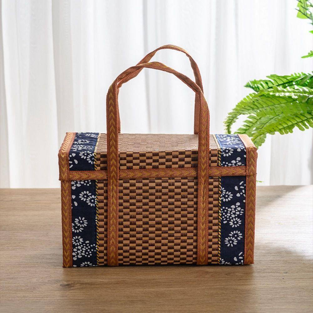 Camping Special Outdoor Picnic Hand-Woven Storage Box Storage Basket Bamboo Products Gift Box