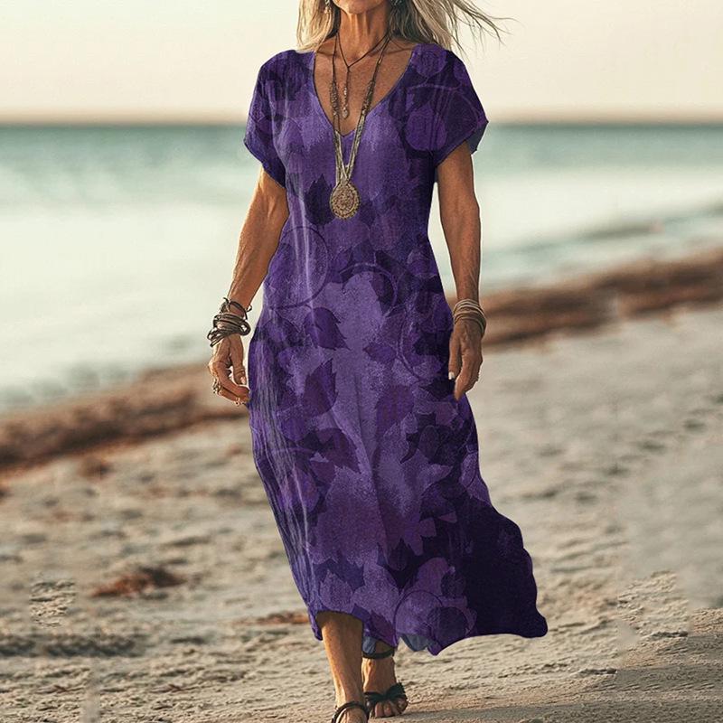 Bohemian Retro Print Raglan Sleeve Summer Maxi Dress