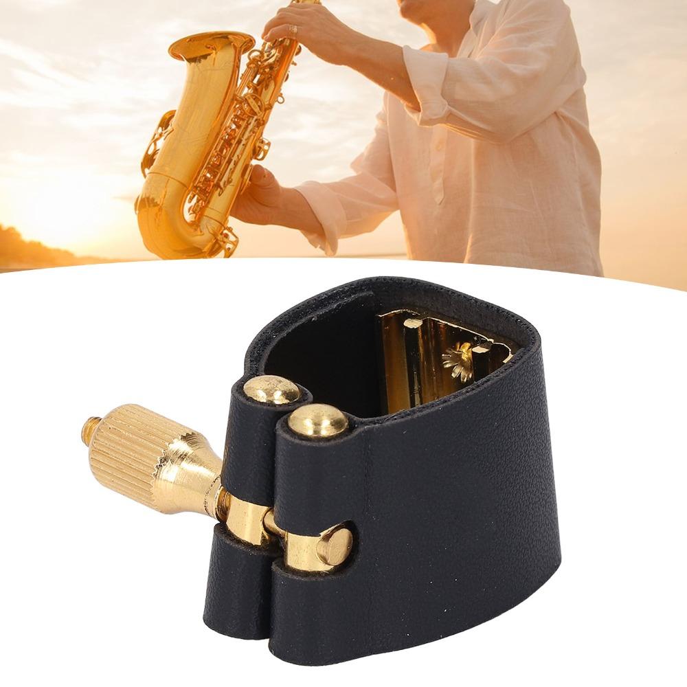 Leather And Metal Sax Mouthpiece Ligature Black Color Alto Sax Ligature For Alto Saxophone
