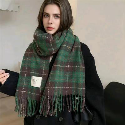 Женский зимний шарф в рождественскую клетку, теплый толстый кашемировый платок, уличная мода, роскошная пашмина с кисточками, женская накидка, ветрозащитные шарфы