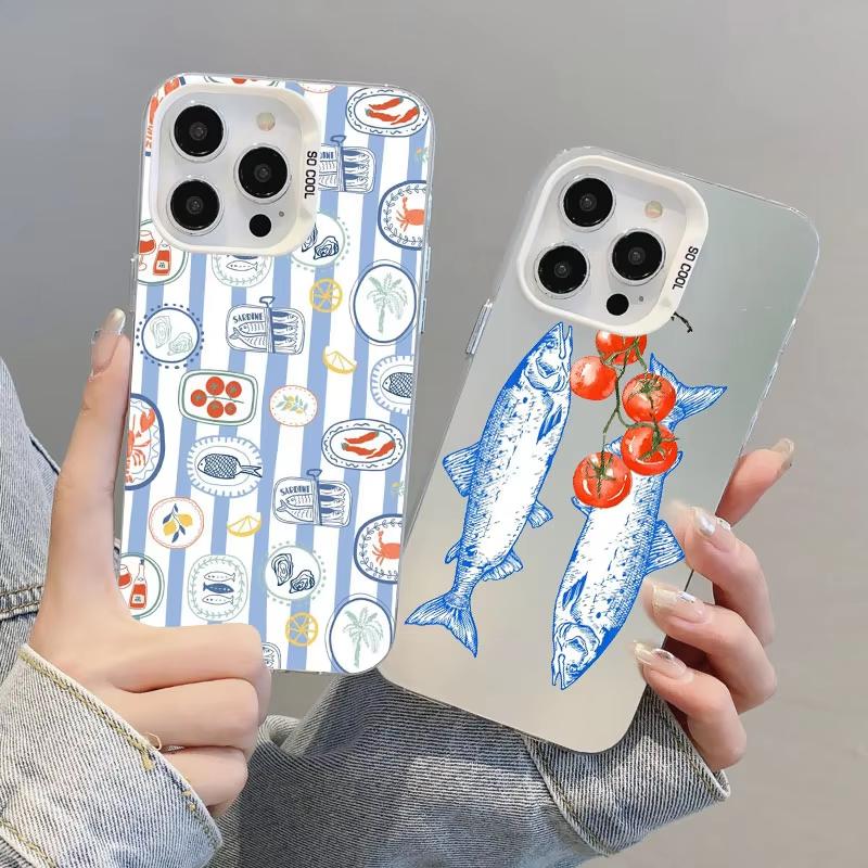 Рыба Сардина Картина Искусство Серебряный IMD Чехол для Телефона Для iPhone 17 Pro Max 16 15 Pro 14 13 Mini 12 11 XR 17Air Plus Жесткий Матовый Чехол