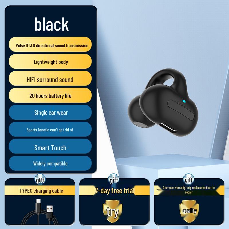 Беспроводные Bluetooth-наушники, не внутриканальные, сенсорное управление, длительное время ожидания, спортивный дизайн с зажимом на ухо, для одного уха