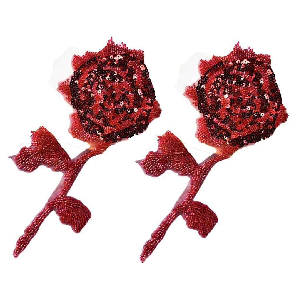 2PCS Handmade Sequin Rose Appliques Flower Clothing Applique Delicate Clothing Patches  Women