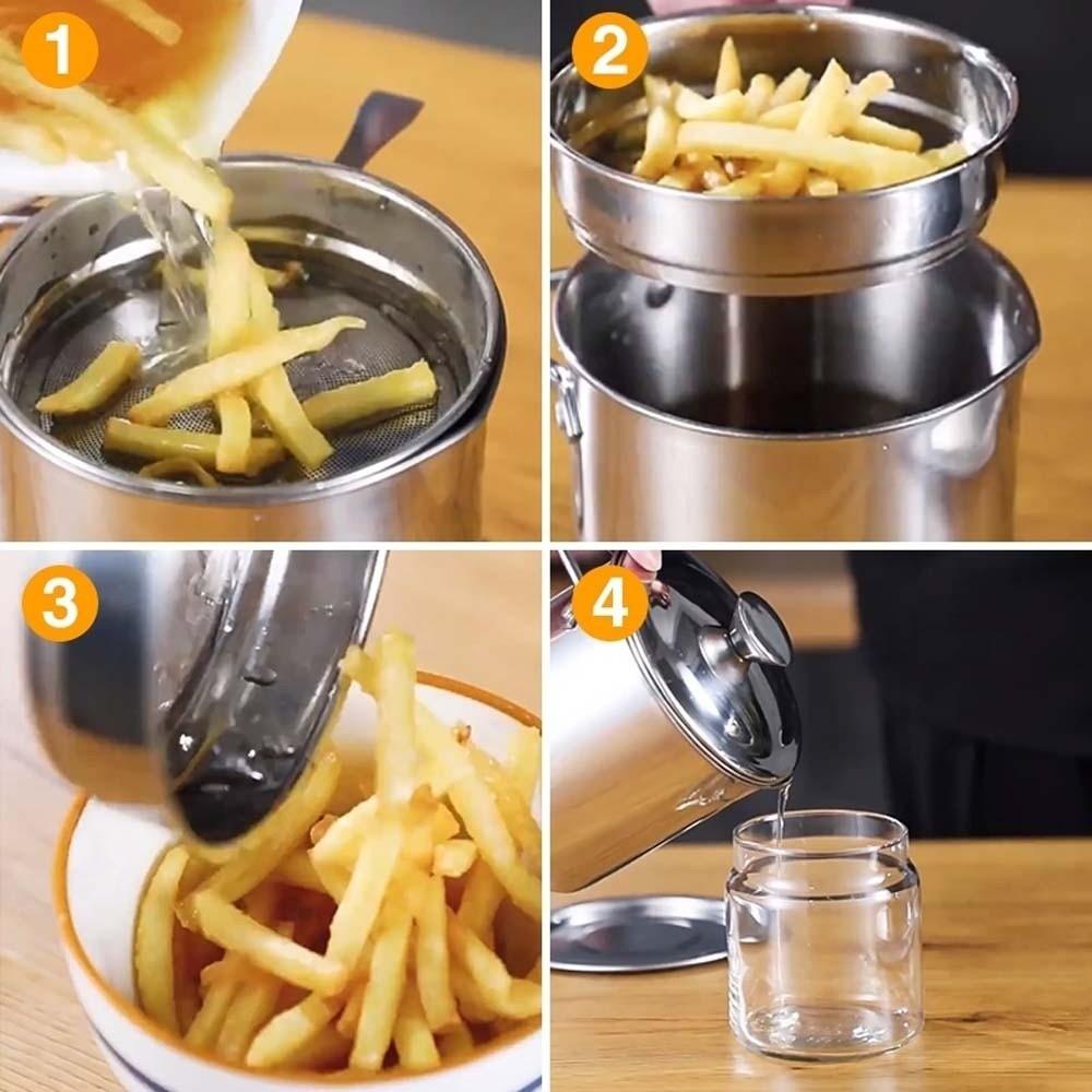 304 Stainless Steel Stainless Steel Oil Pot 1.4L/1.8L Oil Filter Pot Kitchen Supplies