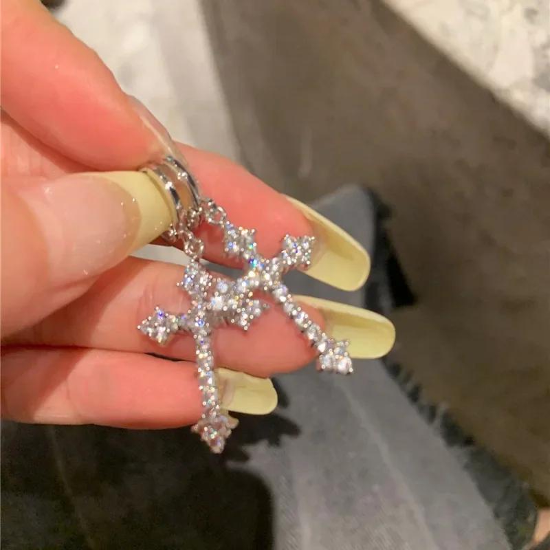 Korean Fashion Zircon Crystal Cross Women Drop Earrings For Gothic Punk Hip Hop Female Piercing Drop Earrings Party Jewelry Gift