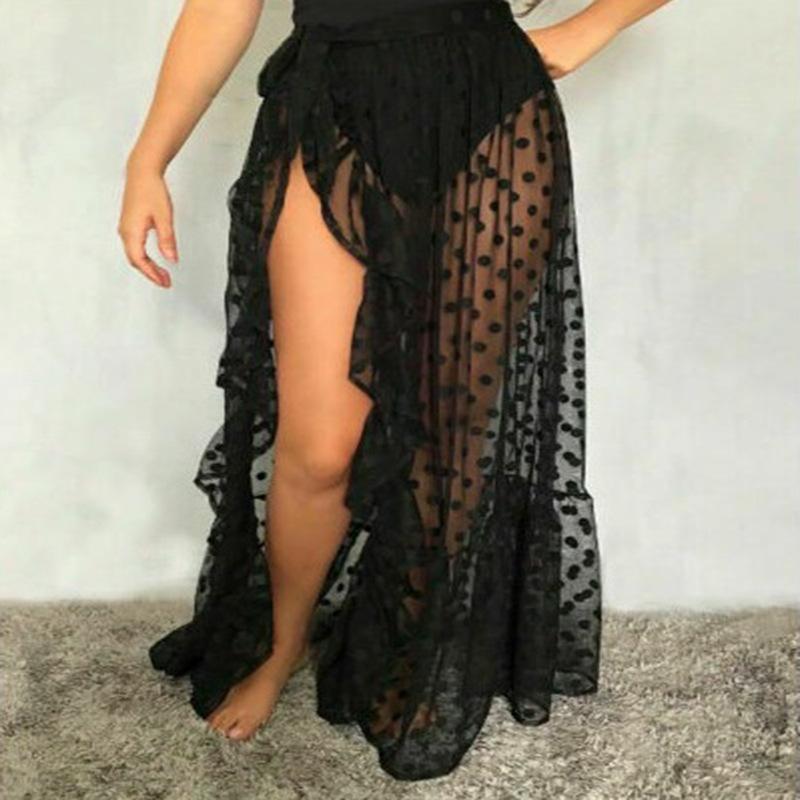 Модная женская сексуальная шифоновая шифоновая юбка в стиле бохо с высоким разрезом, длинная макси-юбка, пляжная юбка черного цвета