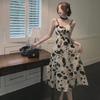 French Retro Hepburn-Style Floral Midi Dress - 2024 Summer Niche Design with Sexy Suspender
