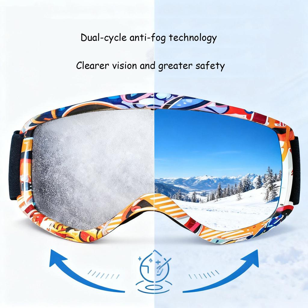 Fashionable Kids Ski Goggles Winter Outdoor Sports Glasses with Mirrored Lenses Children Windproof PC Frame for Snowboarding