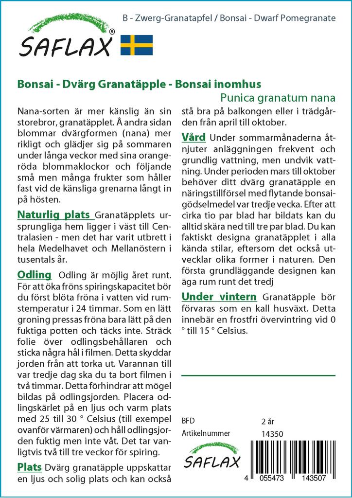SAFLAX Garden in the Bag - Бонсай - Карликовый гранат - 50 семян - С субстратом в подходящем пакете-стойке - Punica granatum nana