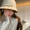 Autumn and Winter Face Showing Small Wool Basin Hat for Women Retro Hepburn Style Bow Top Hat Elegant White Woolen Fisherman Hat