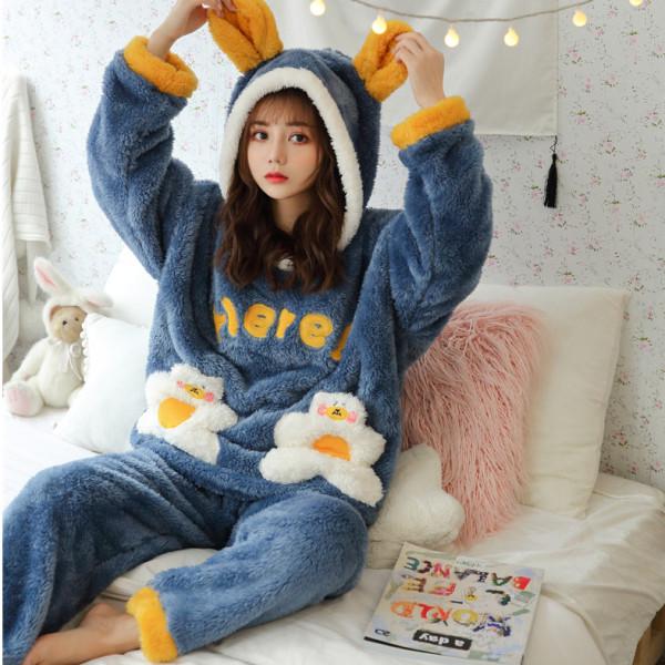 Женская фланелевая пижама с капюшоном и длинным ворсом - толстый, теплый флисовый костюм кораллового цвета для осени/зимы
