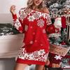 Рождественское платье женское мини-платье с открытыми плечами со снежным принтом женские осенние вечерние платья с длинными рукавами женская рождественская одежда