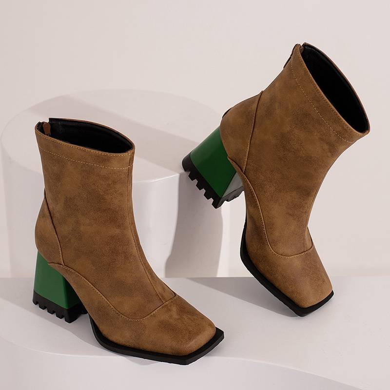 Krazing Pot Полиуретановые осенне-зимние туфли 47 размера 48 Ботинки Челси с каменными металлическими пуговицами и квадратным носком, с молнией, сохраняющие тепло полусапожки