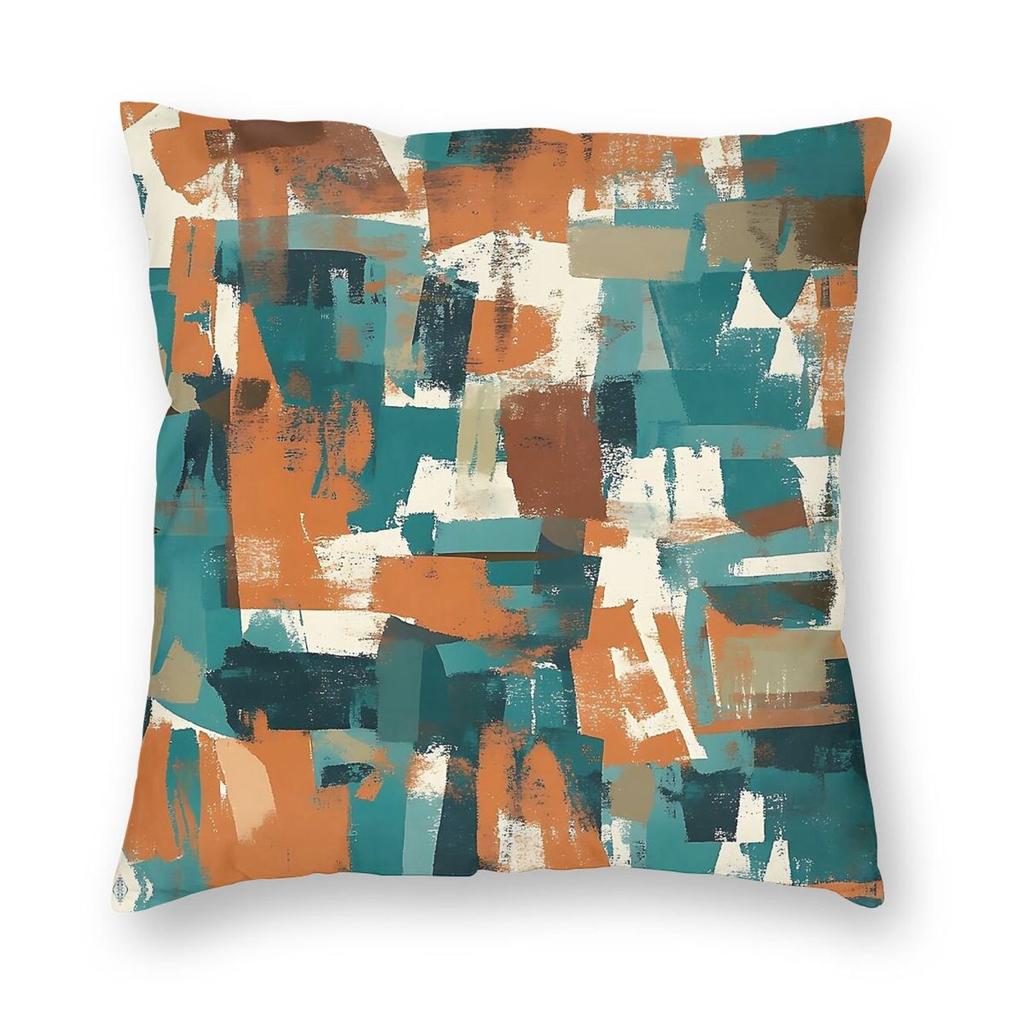 Teal And Rust Brushstrokes Pillowcase Polyester Linen Velvet Pattern Zip Decor Throw Pillow Case Sofa Cushion Cover
