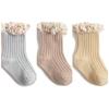 3 Pairs Ruffle Kids Knee High Socks Baby Girls Toddlers Long Soft Cotton Sock Lace Flower Children Newborn Socks For 0-5 Years