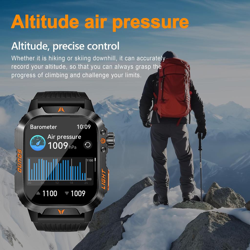 QTLLBT Sports Smartwatch, Built-in Flashlight, More Than 100 Activity Modes, Call and Message Reminders