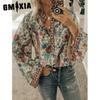 Women's Fashion Casual Spring Autumn Floral Print Long Sleeve Square Collar Blouses & Shirts