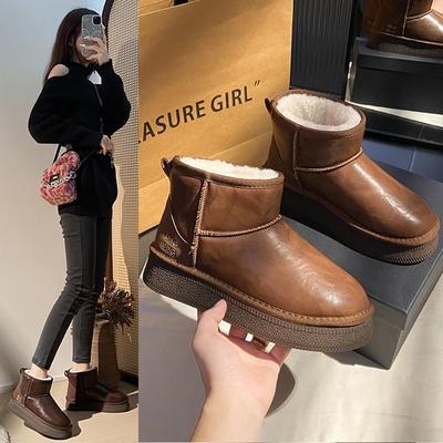 Ботильоны на платформе, зимние, теплые, меховые, женские, 2025, модные, кожаные, короткие, плюшевые, хлопковые, ботинки Chelsea