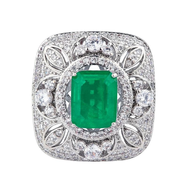 Имитация изумрудного циркония ожерелье ретро квадратное полное бриллиантовое кольцо женственность благородные серьги-гвоздики комплект ювелирных изделий