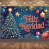 Winter Christmas Background Banner Spanish Christmas Party Decoration Xmas Tree Santa Claus Backdrop Supplies Photography Props