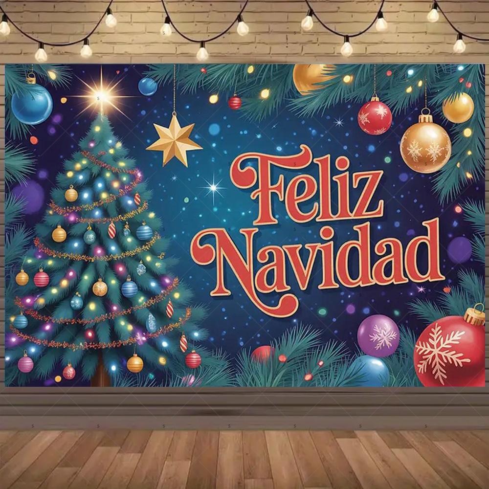Winter Christmas Background Banner Spanish Christmas Party Decoration Xmas Tree Santa Claus Backdrop Supplies Photography Props