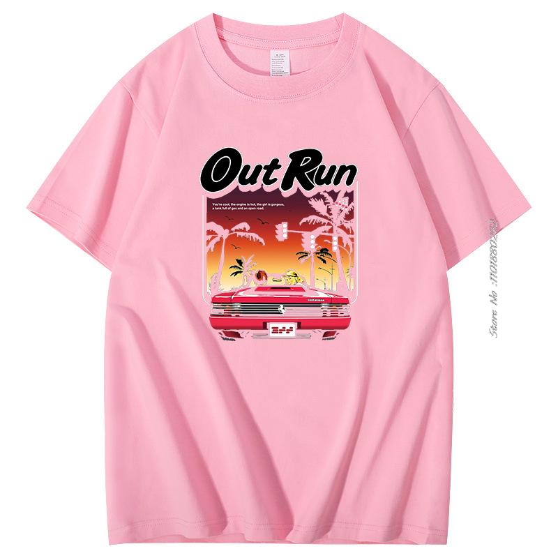 Fashion Cotton Tshirt 90s Vintage Out Run Graphic T Shirts Old School Japan Arcade Tops Hombre Video Game Outrun Mens Clothes
