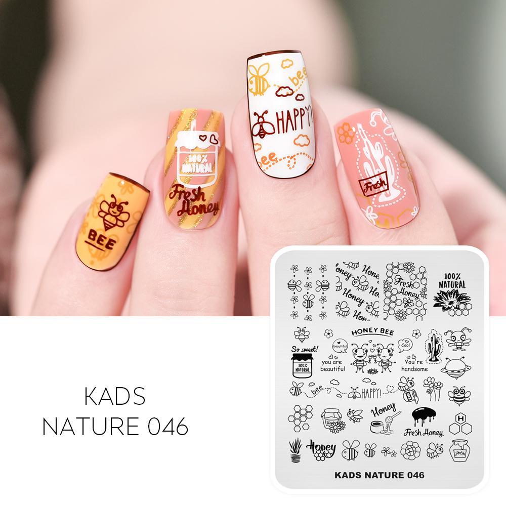 kads Nature 046 Пластины для штамповки ногтей Змея Бабочка Роза Пчела Дизайн Прямоугольник Нержавеющая сталь Трафарет для печати ногтей для лака для штамповки ногтей