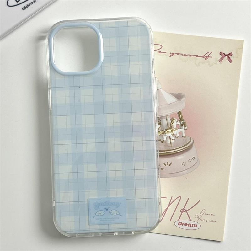 INS Корейский Милый Синий Клетчатый Чехол Для Телефона Для iPhone 16 15 14 13 12 11 Pro Max 16E 7 8 Plus X XR XS Max SE Ударопрочный Задний Чехол