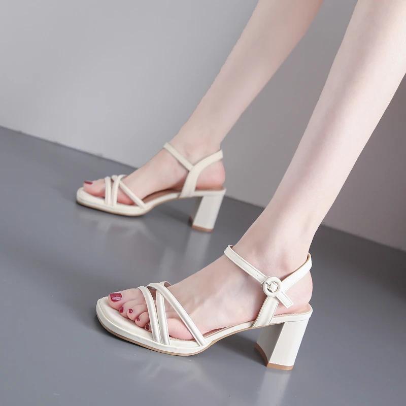 Fashion New High Heel Sandals Women's  Summer New Fashion Outwear Simple and Elegant One Belt Fashion Sandals Women