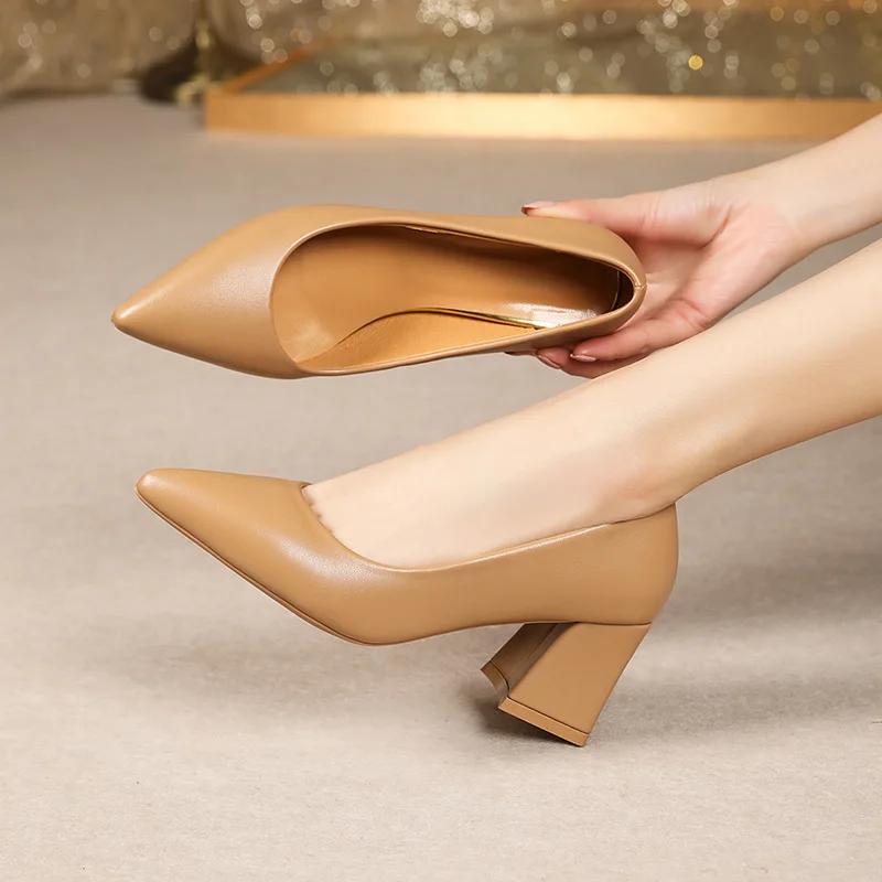 Fashion Plus Size 35-42 Basic Pumps Pointed Toe High Heels Boat Shoes for Woman Dress Shoes Shallow Thick Heel White Wedding Shoes