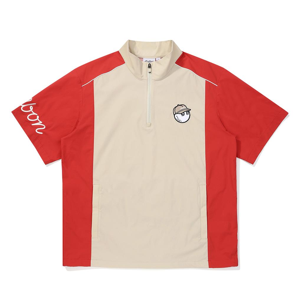Malbon Golf Vertical Cut Woven Short Sleeve Anorak Red (Man)