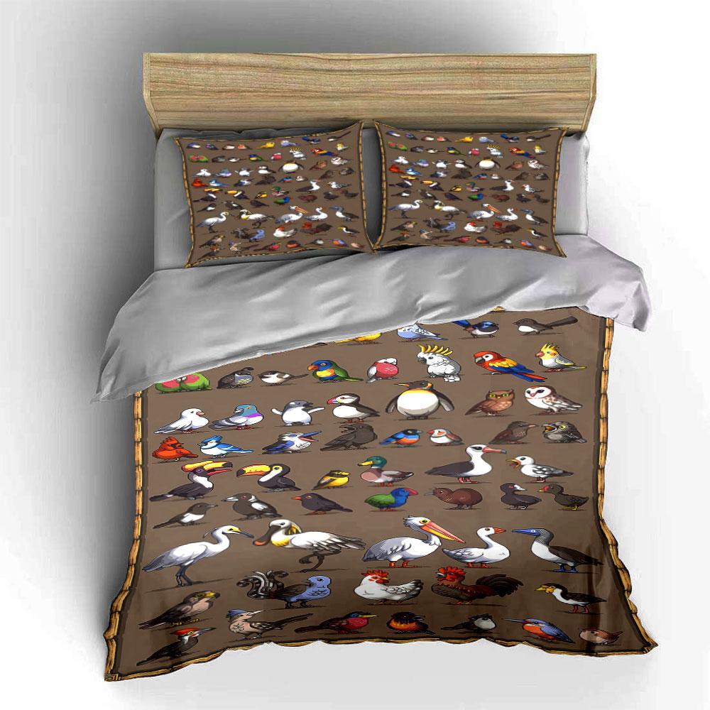 Colorful cartoon bird illustrations. Bedding sets Duvet cover sets Duvet covers Pillowcases(1 * Duvet Cover 2 * Pillowcases without duvet insert)