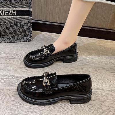 Женские туфли из кожи в британском стиле на круглой платформе, весна 2024, новые, с металлической пряжкой, в стиле ретро, универсальные, на толстом каблуке, женские