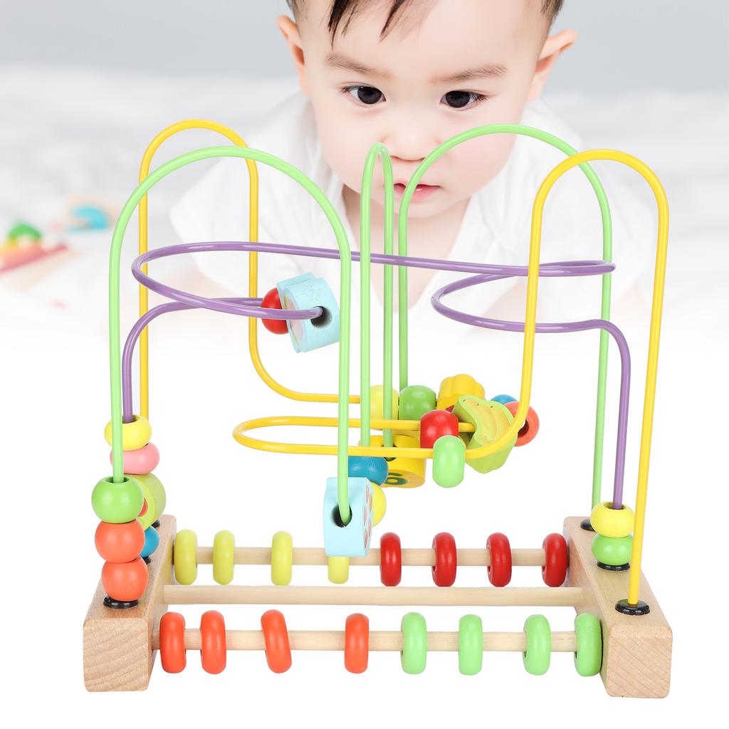 Wooden Bead Maze Activity Cube Fruits Slide Abacus Toddler Roller Coaster Educational Toy L