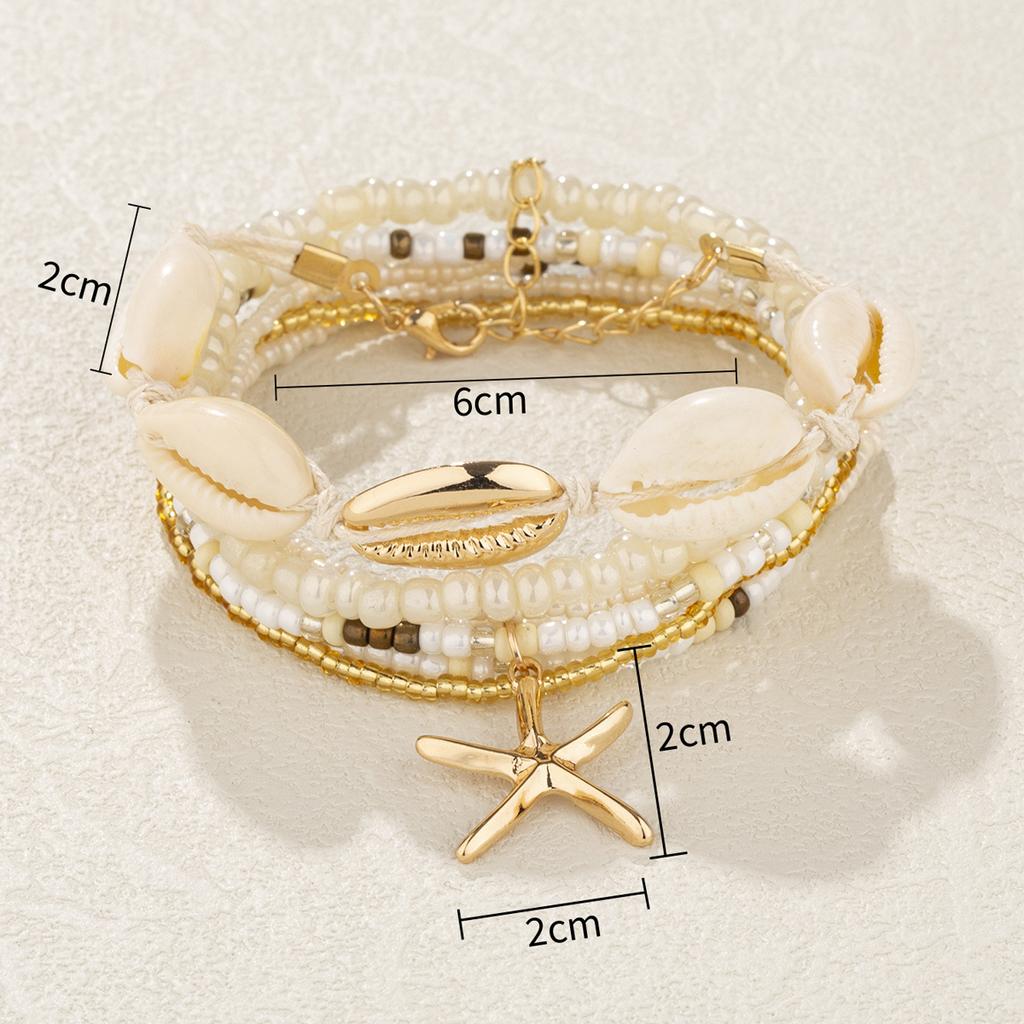 Bohemian Beads Starfish Pendant Bracelet Summer Beach Sea Shell Multilayer Jewelry Accessories