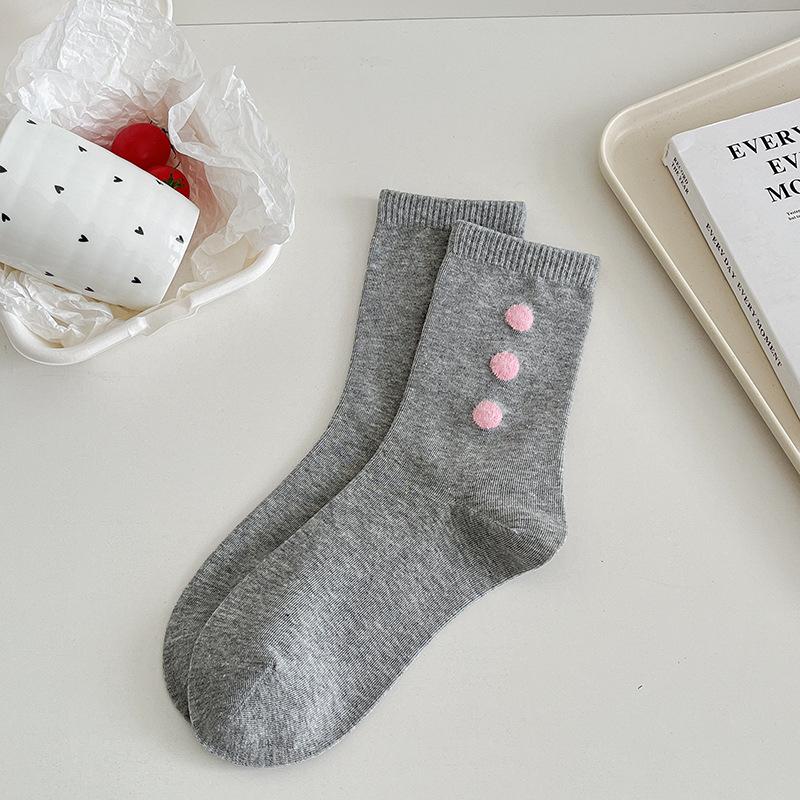 Female Autumn Sweet Love Wave Dot Lovely Collision Color College Style Boneless Tube Socks