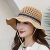 WTEMPO Hollow-out Printed Bow Women's Wide Brim Solid Color Sun Hats Elegant Casual Foldable Summer Outdoor Sunscreen Hats