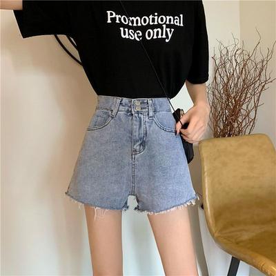 Простые джинсовые шорты с двумя пуговицами для женщин. Летние новые свободные утягивающие брюки с высокой талией и широкими штанинами, ультракороткие брюки А-силуэта