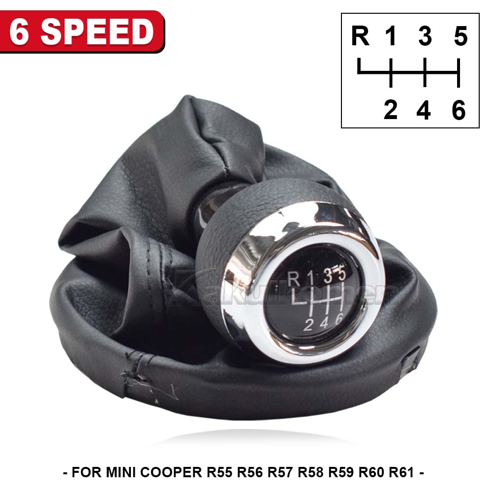 Manual 6 Speed Gear Shift Knob Shifter Lever Chrome + Black Leather Dust Cover For BMW MINI COOPER R55 R56 R57 R58 R59 R60 R61
