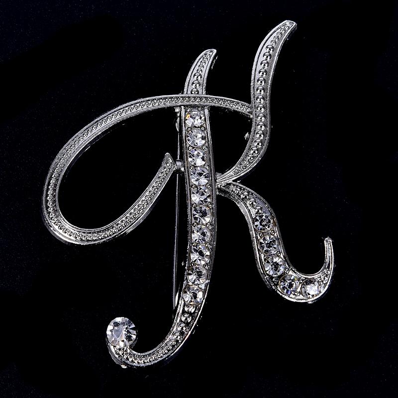 Crystal Rhinestone 26 Letters Women Collar Brooch Pin Corsage Bouquet Jewelry