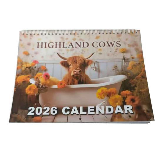 Highland Cow Calendar 2026 Scottish Cow Wall Calendar Hanging Monthly Planner Animal Calendar for Farmhouse Home Wall Decor