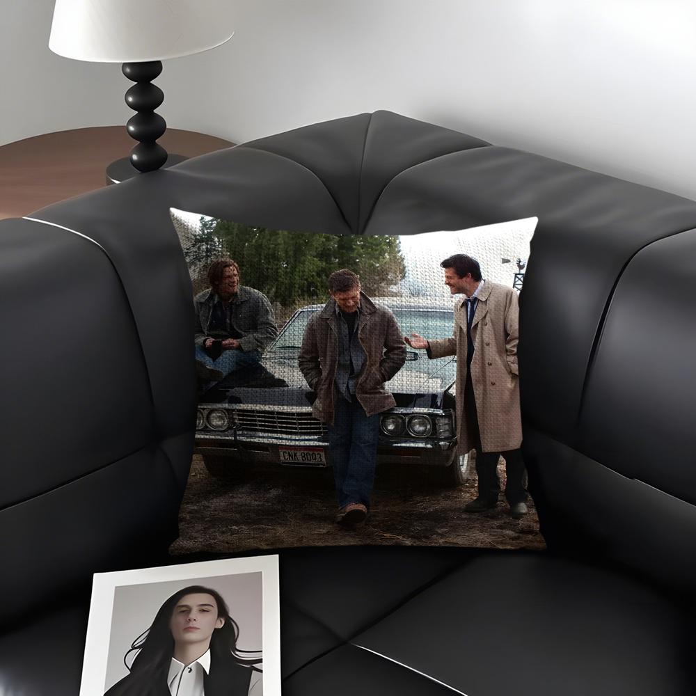 SSupernatural TV Series Cushion Cover Natural Linen Organic Fabric DoubleSided Printing Sofa Home Decor Gift Pillow Case