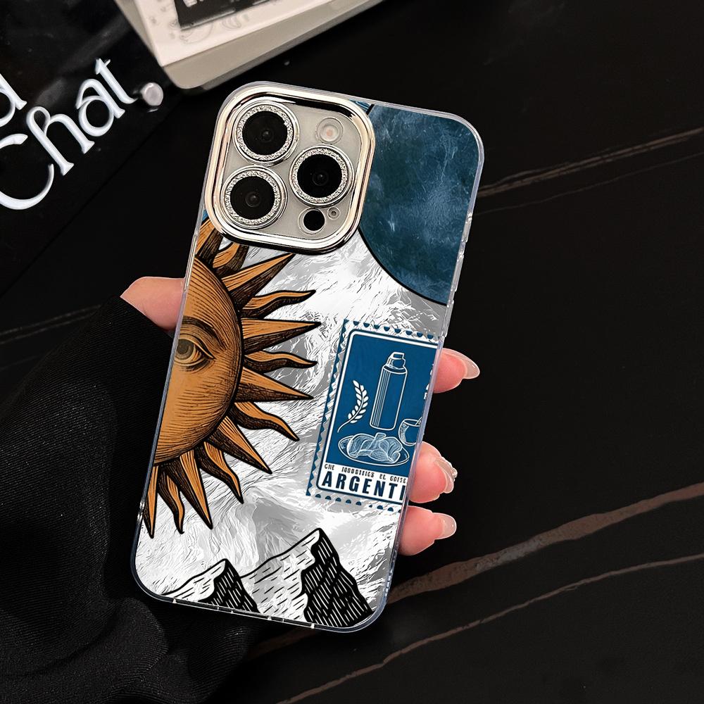 Чехол для телефона Y2K Эскиз Богини Солнца для iPhone 17 15 14 13 16 Pro Max Plus 11 12 15 8 7 X XR Гальванизированная Защита Камеры INS Funda