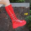 2025 New 8.5cm Women‘s Thick Bottom Motorcycle Boots Women Punk Knee High Boots Autumn Winter Patent Woman Lace-up Casual Boots